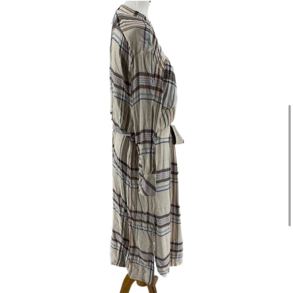 Reiss Cream Lynn Checkered Belted Plaid Long Sleeve Maxi Dress - Picture 4 of 9